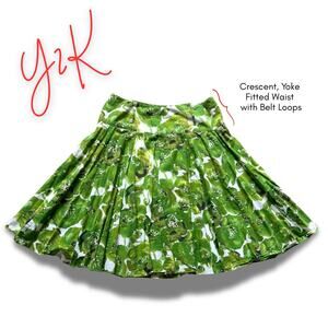 Y2k Green Floral Skirt Spring Summer Cotton Travel Vacation Beach Casual Coastal